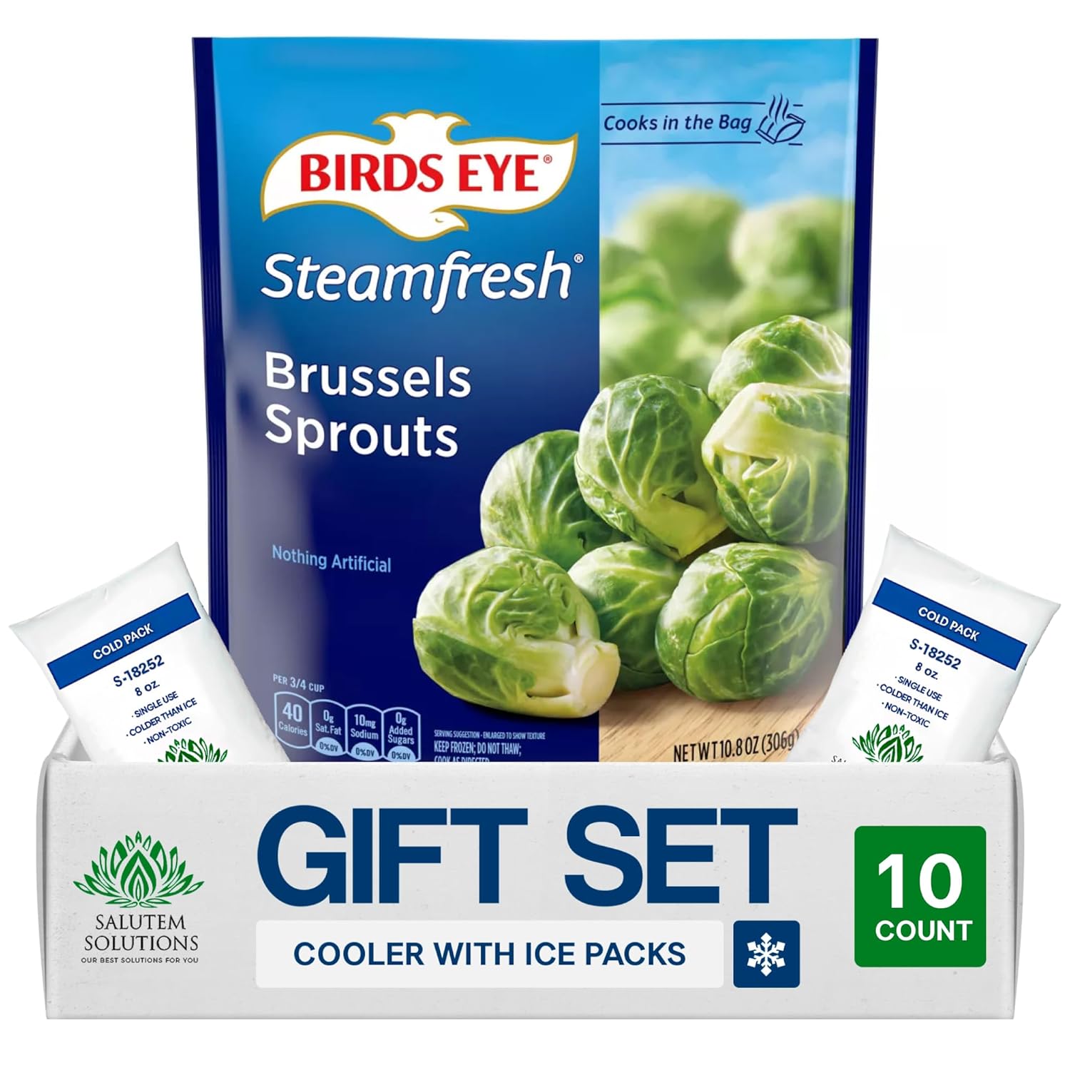 Salutem Vita – Steamable Frozen Brussels Sprouts, Vegetable Side Dish, 10.8 oz, Gift Set – Pack of 10