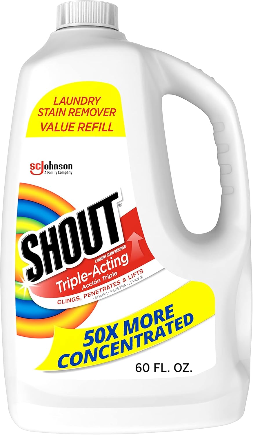 Shout Active Enzyme Laundry Stain Remover Spray for Clothes, Triple-Acting Formula Clings, Penetrates, and Lifts Tough & Everyday Stains - Prewash Refill 60oz (1.7L)