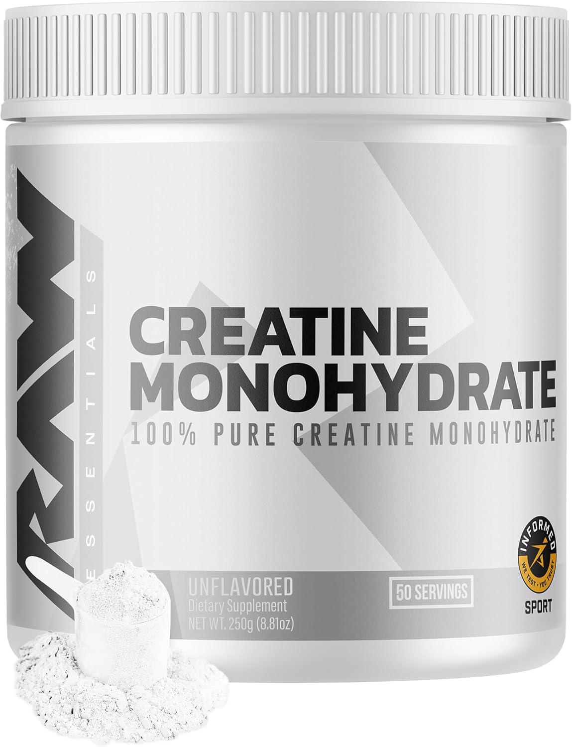 RAW Nutrition Creatine Monohydrate Powder - Unflavored Micronized Creatine Monohydrate Workout Supplement for Muscle Energy, Strength & Endurance - Creatine Powder for Women & Men - 50 Servings