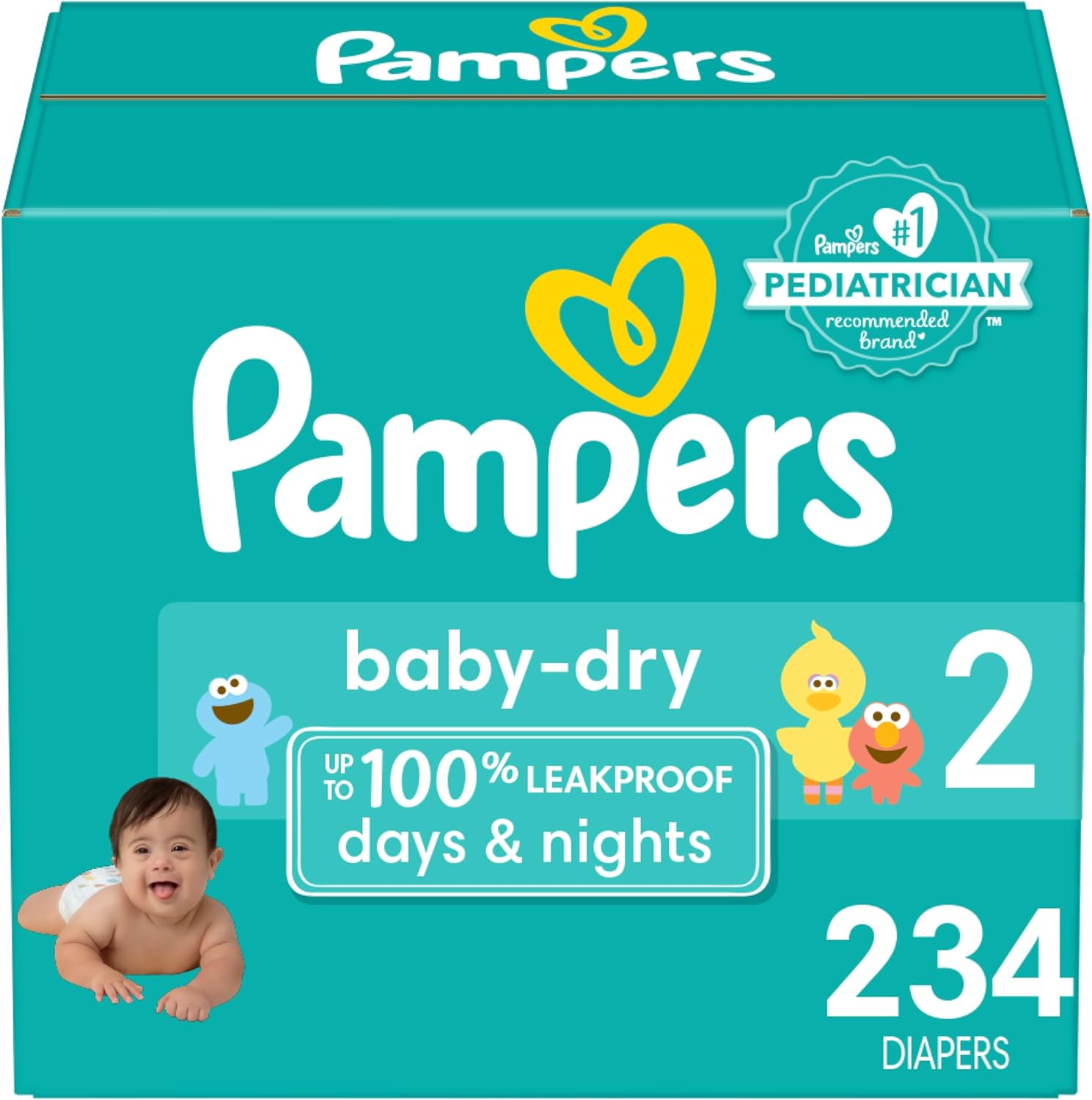 Pampers Baby Dry Diapers - Size 2, One Month Supply (234 Count), Absorbent Disposable Diapers