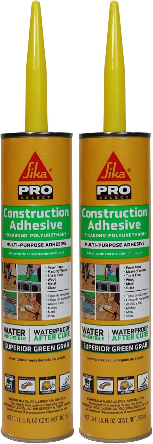 Sika SikaBond Construction Adhesive - Advanced Polyurethane Caulk - Gray - for Outdoor Surface use - Water immersible and Waterproof - 10.1ml (Pack of 2)