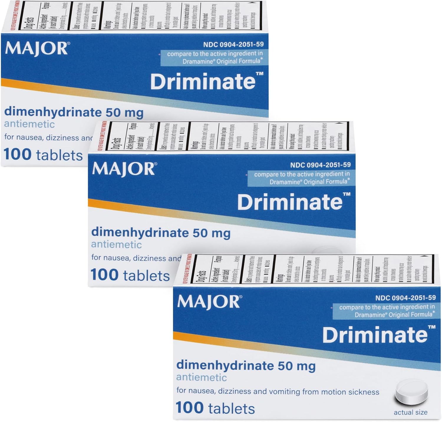 MAJOR Driminate Anti-Nausea Tablets, 100 Count (3-Pack)