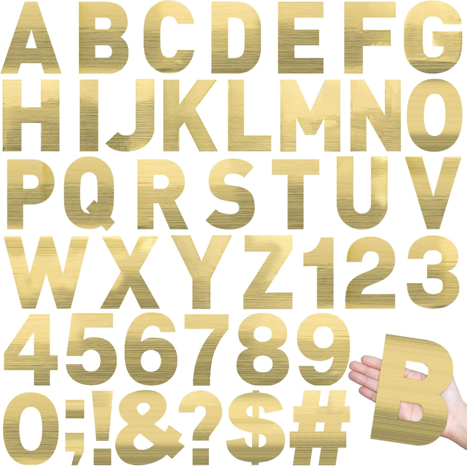 Seajan 184 Pcs Large Letter Stickers 6 Inch Vinyl Alphabet Letter Number Stickers Self Adhesive Big Font Letters Number Stickers for Classroom Window Door Home Decor Mailbox Presentation (Gold)
