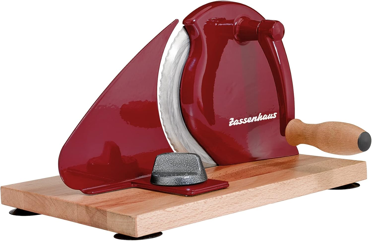 Zassenhaus Bread Slicer Manual Classic | Red | Solingen Blade Steel | Cutting Thicknesses 1-18 mm | Beech Wood Board and Crank | 30 × 25.5 × 19 cm