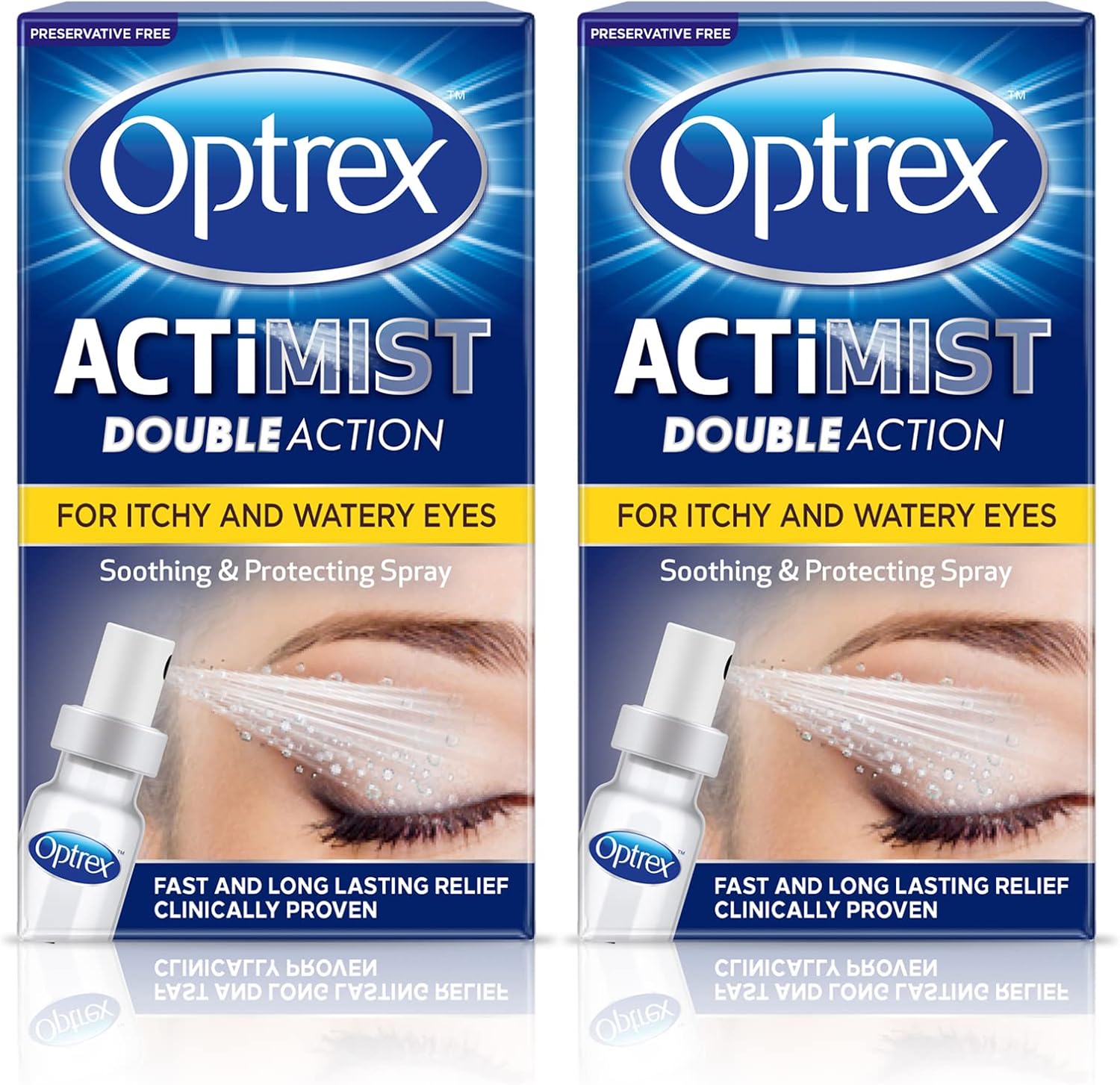 Optrex ActiMist 2-in-1 Eye Spray for Itchy Hayfever Allergy Plus Watery Eyes - 10 ml (Pack of 2)