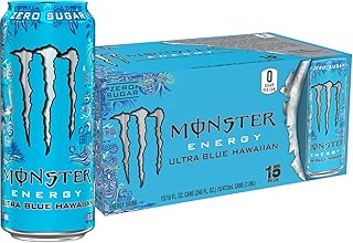 Monster Energy Ultra Blue Hawaiian, Sugar Free Energy Drink, 16 Ounce (Pack of 15)