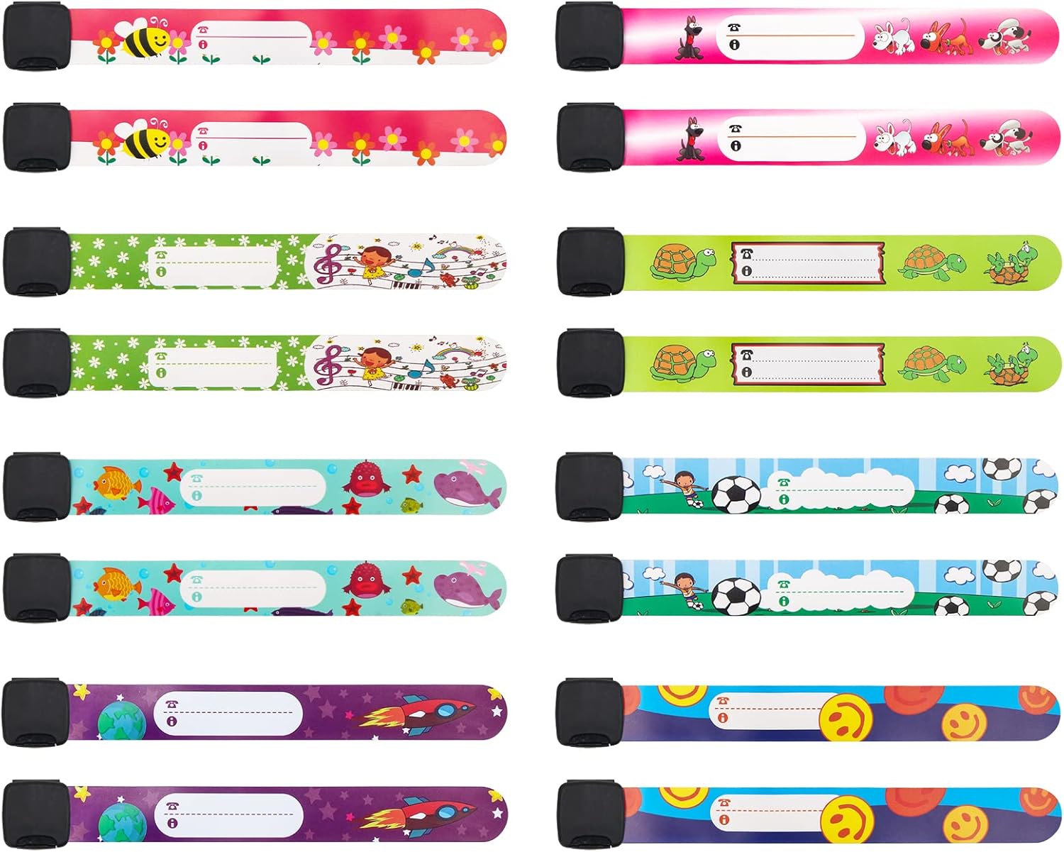 16 Pieces Child Safety ID Wristband, Pletpet Adjustable & Waterproof Kids Id Bracelets, Reusable Identification Bracelet Wristbands for Boys and Girls Outdoor Activity (8 Styles)