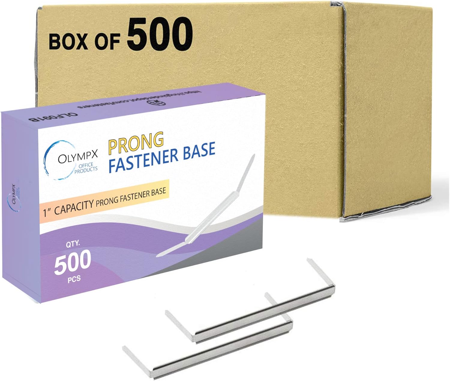 OLYMPX 500 Pcs of 1” Capacity Premium Metal Prong Paper Fastener Bases, 2.75 Inch Base for Paper File Clip Folder Accessories, Pack of 5 Boxes, 100 Bases per Box