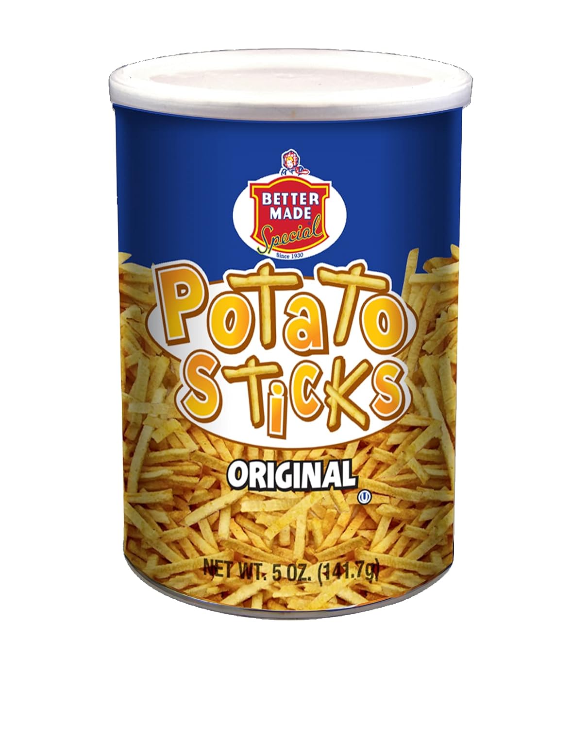 Better Made Potato Sticks 5oz Canister - Shoestring Potato Sticks - Gluten Free - Crunchy, Crispy Snack from Fresh Potatoes - Resealable Lid (Original, Single Can)
