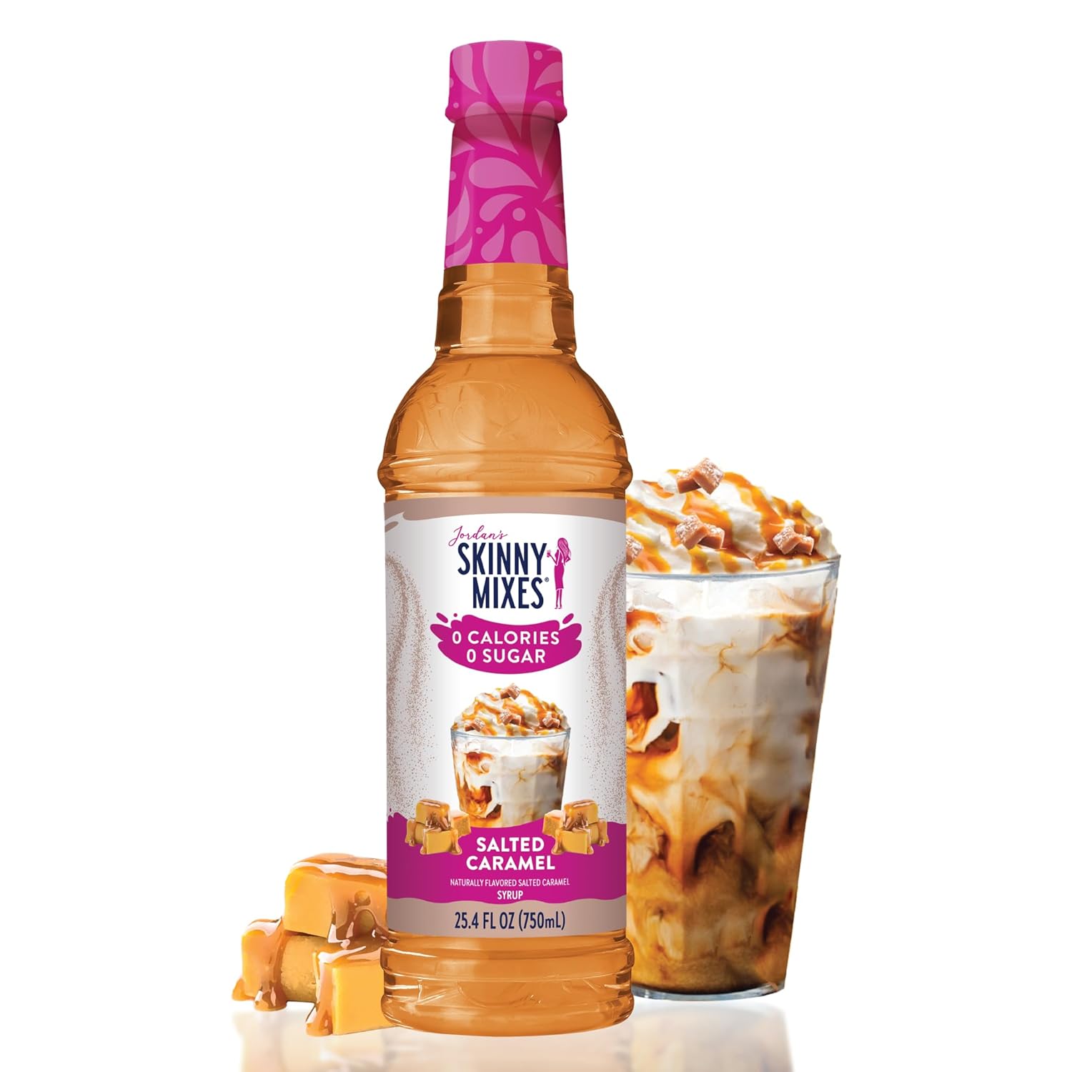 Jordan's Skinny Mixes Sugar Free Coffee Syrup, Salted Caramel Coffee Flavoring Syrup, Zero Calorie Drink Mix, Lattes, Baking, Protein Shake or Cocktail, Dairy & Gluten Free, Kosher, 25.4 Fl Oz