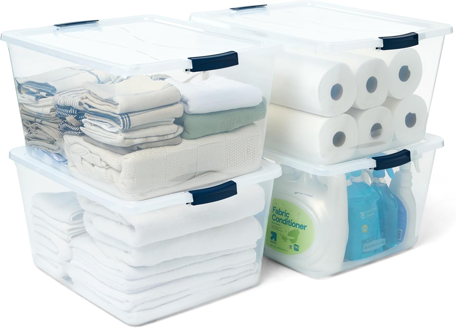 Rubbermaid Cleverstore 71 Qt Clear Storage Bins with Latching Lids, 4-Pack, Stackable, BPA-Free, Made in USA