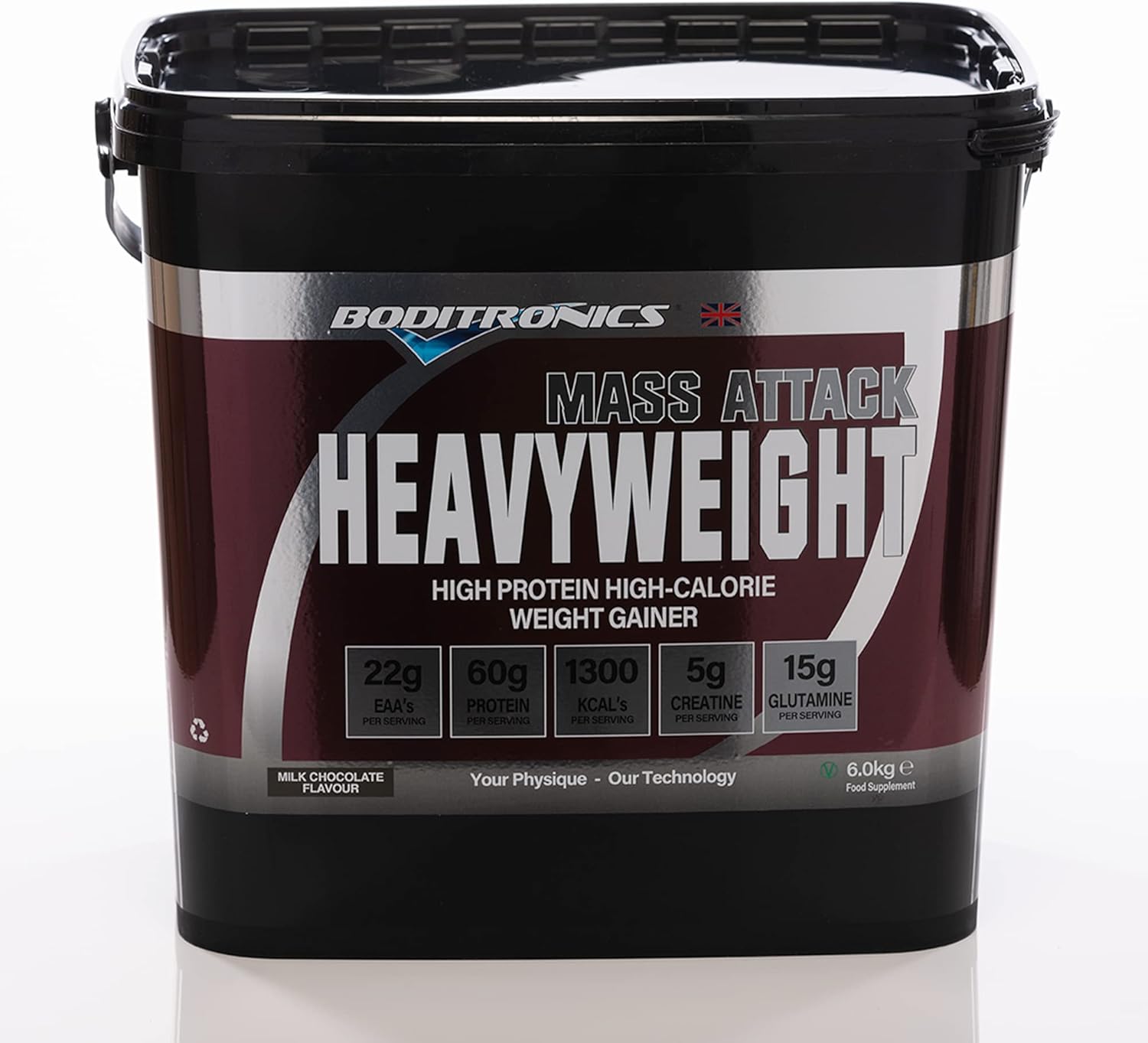 Boditronics Mass Attack Heavyweight Mass Gainer Powder with 60g Protein, 214g Carbohydrates, 5g Creatine per Serving, Milk Chocolate, 6kg