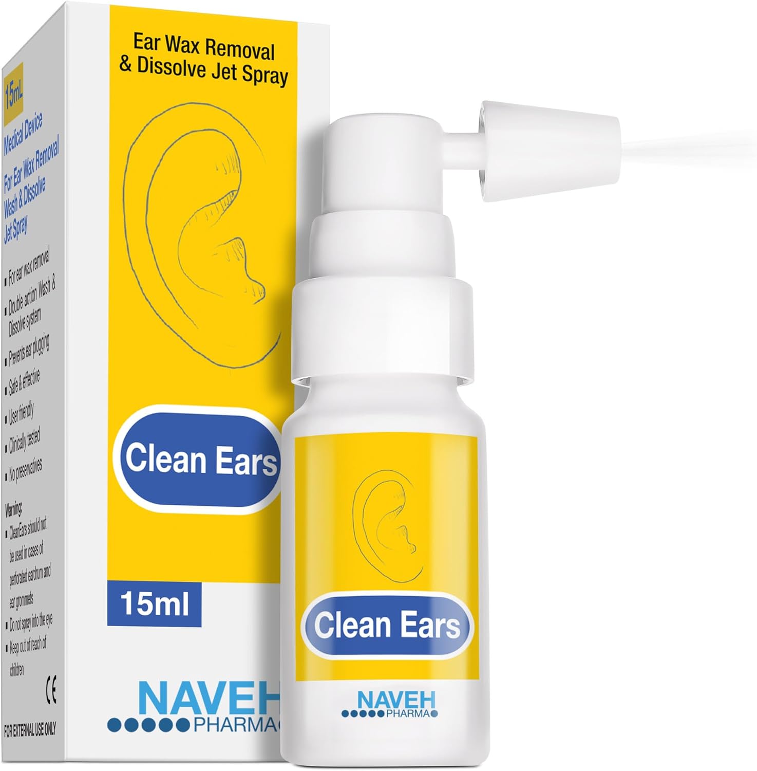 NAVEH PHARMA® CleanEars | Fast-Acting Ear Wax Removal Drops | Breaks Down & Dissolves Wax in Just 1 Treatment | Clinically Proven to Be 37% More Effective | All-Natural, Gentle & Safe | 0.5 Fl Oz