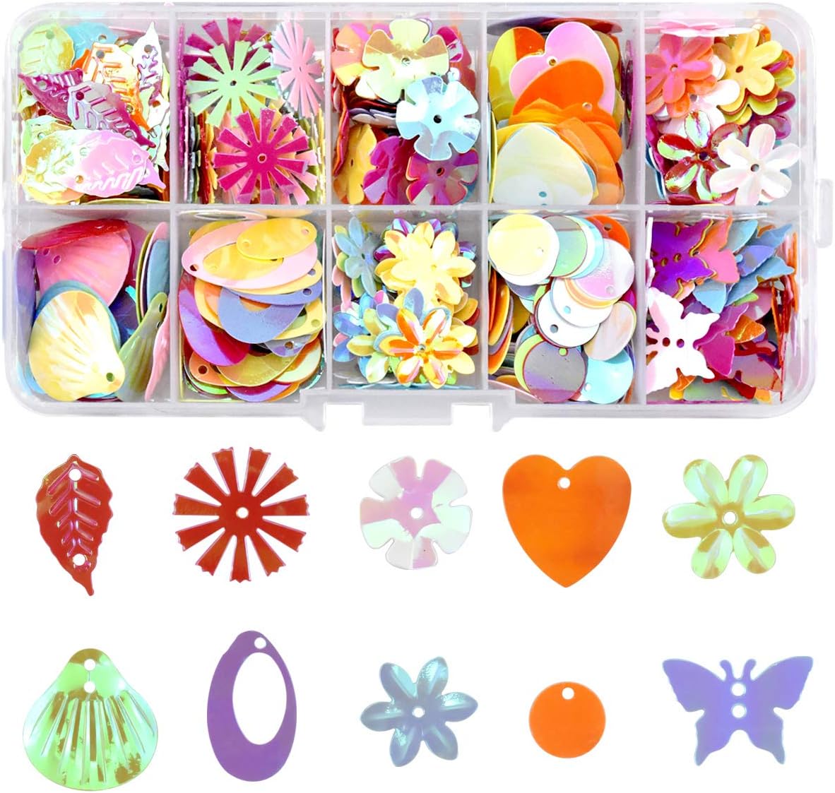 1 Box Mixed Sequins for Crafts, Assorted Shapes Sequins for Sewing, AB Metallic Sequins, DIY Iridescent Spangles Paillettes, Loose Sequins for Arts Crafts Jewelry Clothes Making Decoration