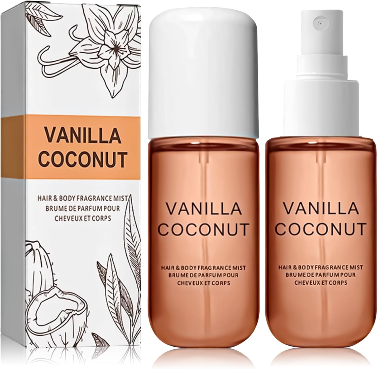 Coconut Vanilla Hair Perfume and Body Spray for Women - All-Day Light Fragrance Mist for Hair & Skin - Concentrated Body Spray with Essential Oils - 1PCS