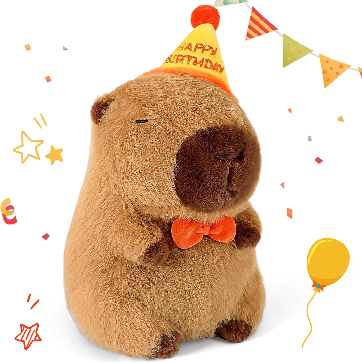 Capybara Plush Toy with Birthday Hat 25CM Capybara Stuffed Animal Cute Doll Capybara Plushies Pillow Plush Toy Birthday Capybara Gifts for Girls Boys Kids Soft Stuffed Animal Pillow Decorations