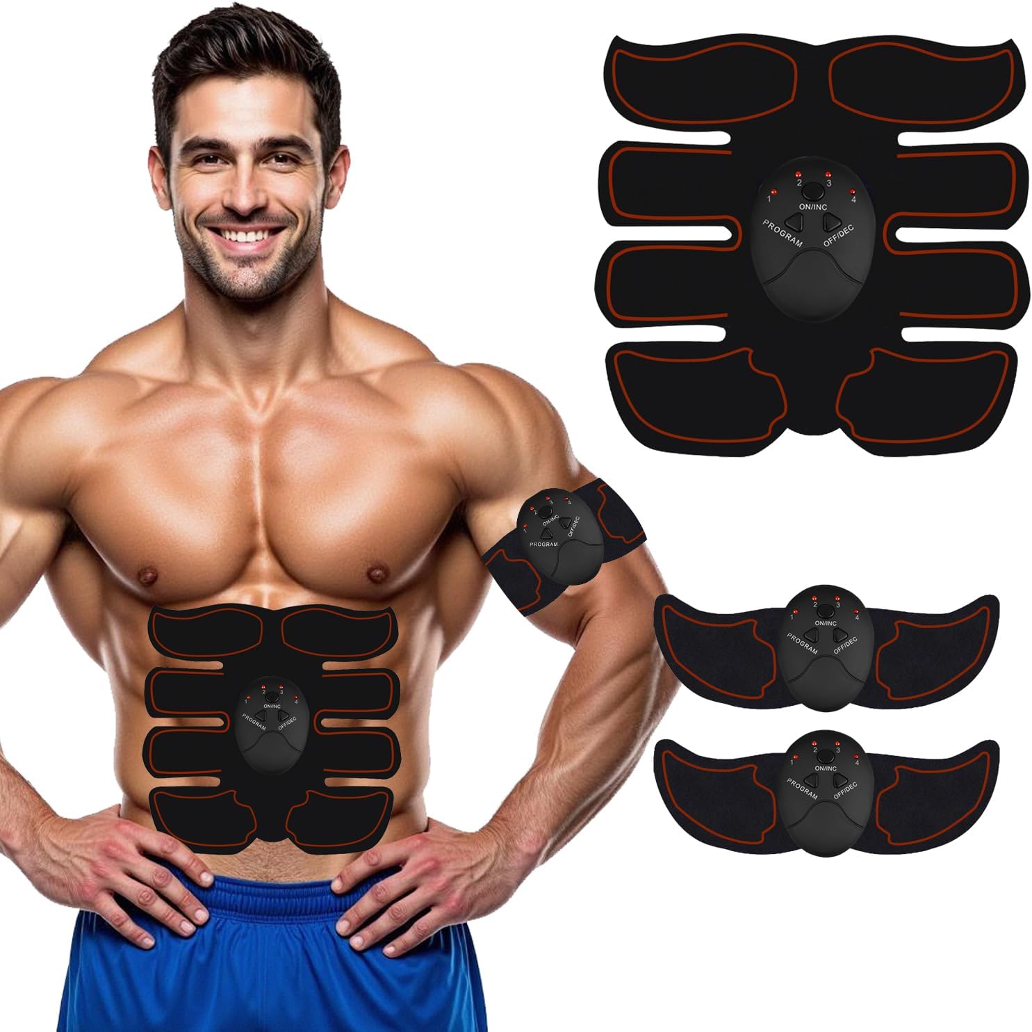 WARDBES Abs Trainer, EMS Training Device, Abdominal Muscle Trainer, Abdominal Trainer with 6 Modes & 9 Intensities, Portable Muscle Stimulator, for Abdomen, Arm, Leg Fitness Training