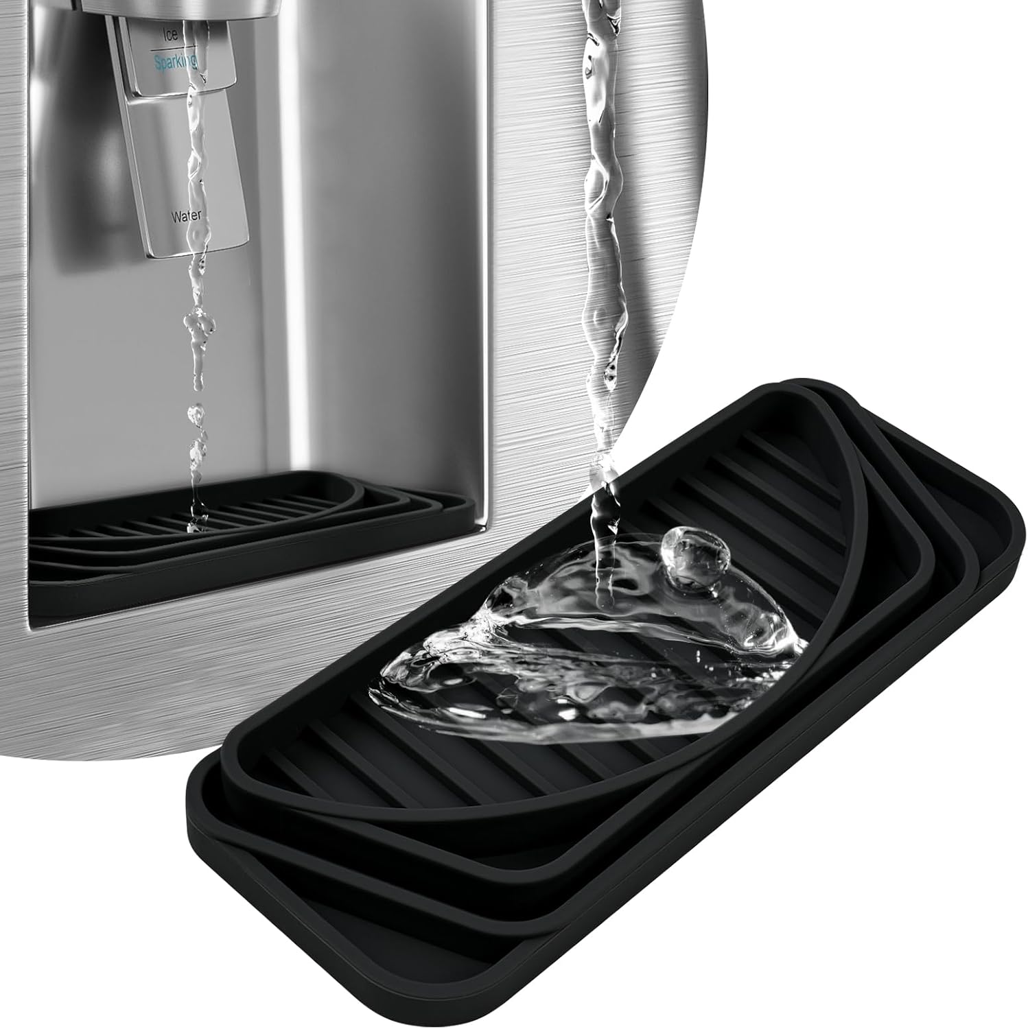 Refrigerator Drip Tray, Frige Water Drip Pan to Cuttable, Silicone Frige Water Drip Pan for Water Dispenser, Fridge, Refrigerator Accessories, Recycle and Dry Quickly (Black)