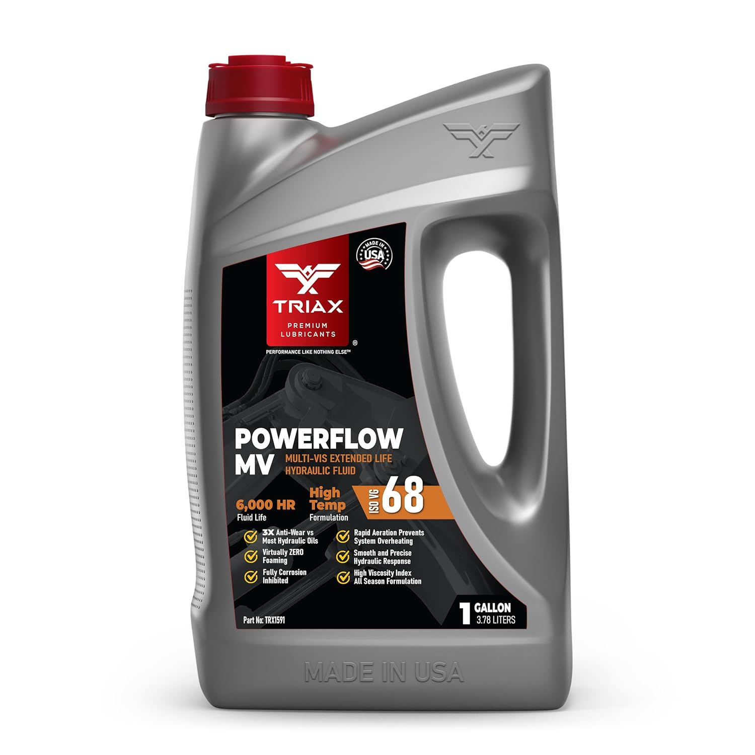 TRIAX Powerflow MV 68 Premium HLP Hydraulic Oil, 6000 Hour Extended Life, Double Anti-Wear, True All Season, -40 F Pour Point (1 Gallon)