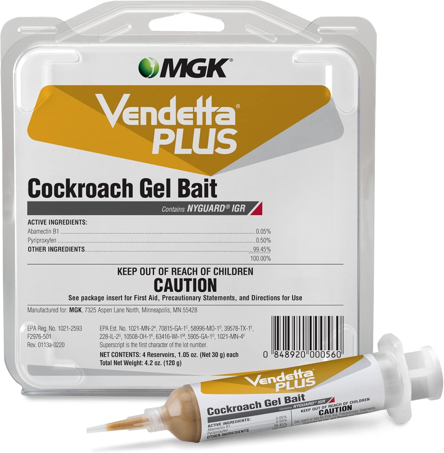 MGK Vendetta® Plus Cockroach Gel Bait | Odorless German Roach Killer That Fits Standard Bait Guns | German Cockroach Killer | Indoor Home, Commercial, Industrial Use | 4 x 30 Gram Tubes
