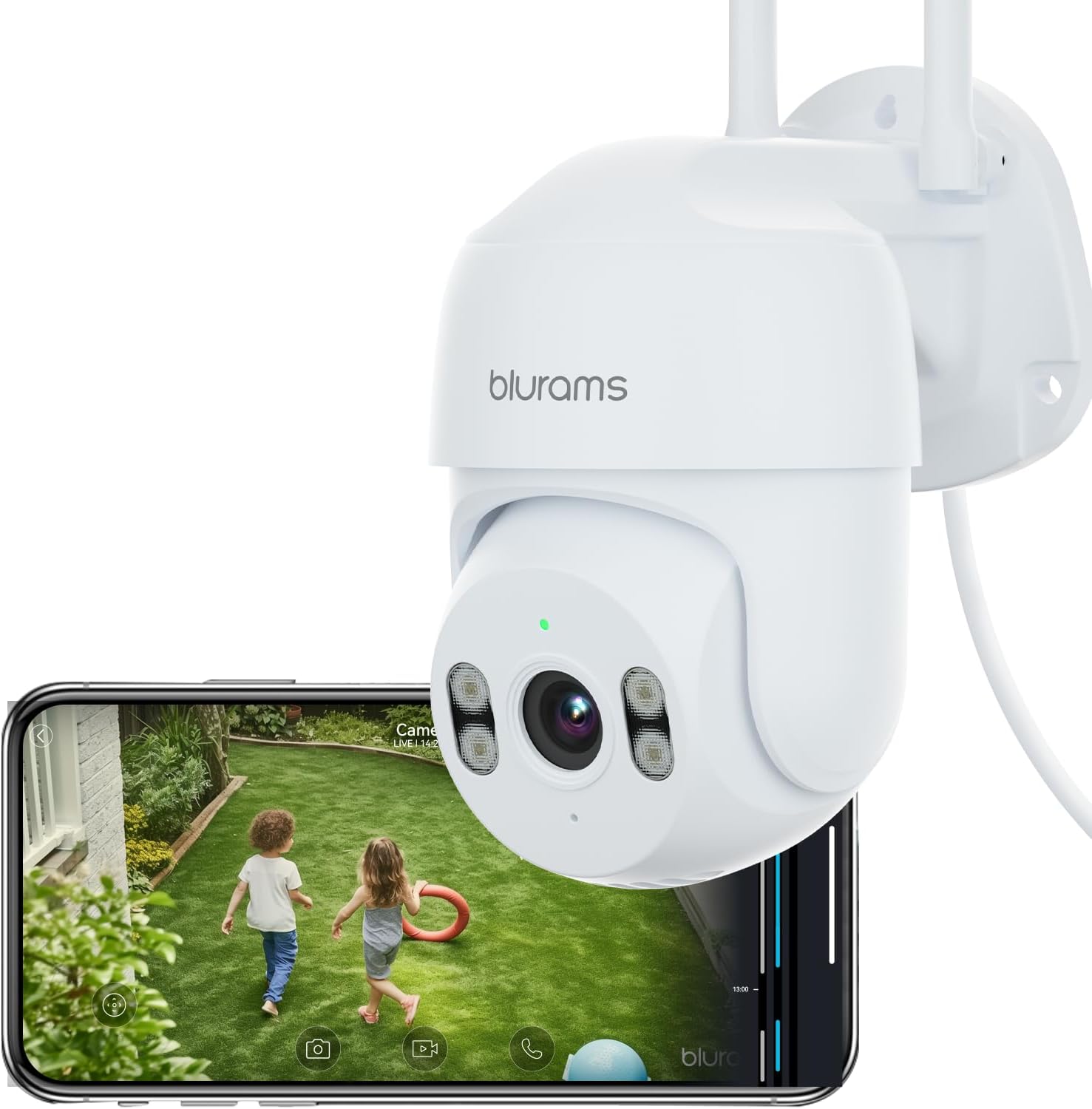 blurams Security Camera Outdoor, 2K CCTV Cameras House Security, IP66 WiFi Camera 360° Pan/Tilt, Color Night Vision, Motion/Sound Detection, 2-Way Talk, Siren, Cloud&SD, Works with Alexa(2.4GHz Only)