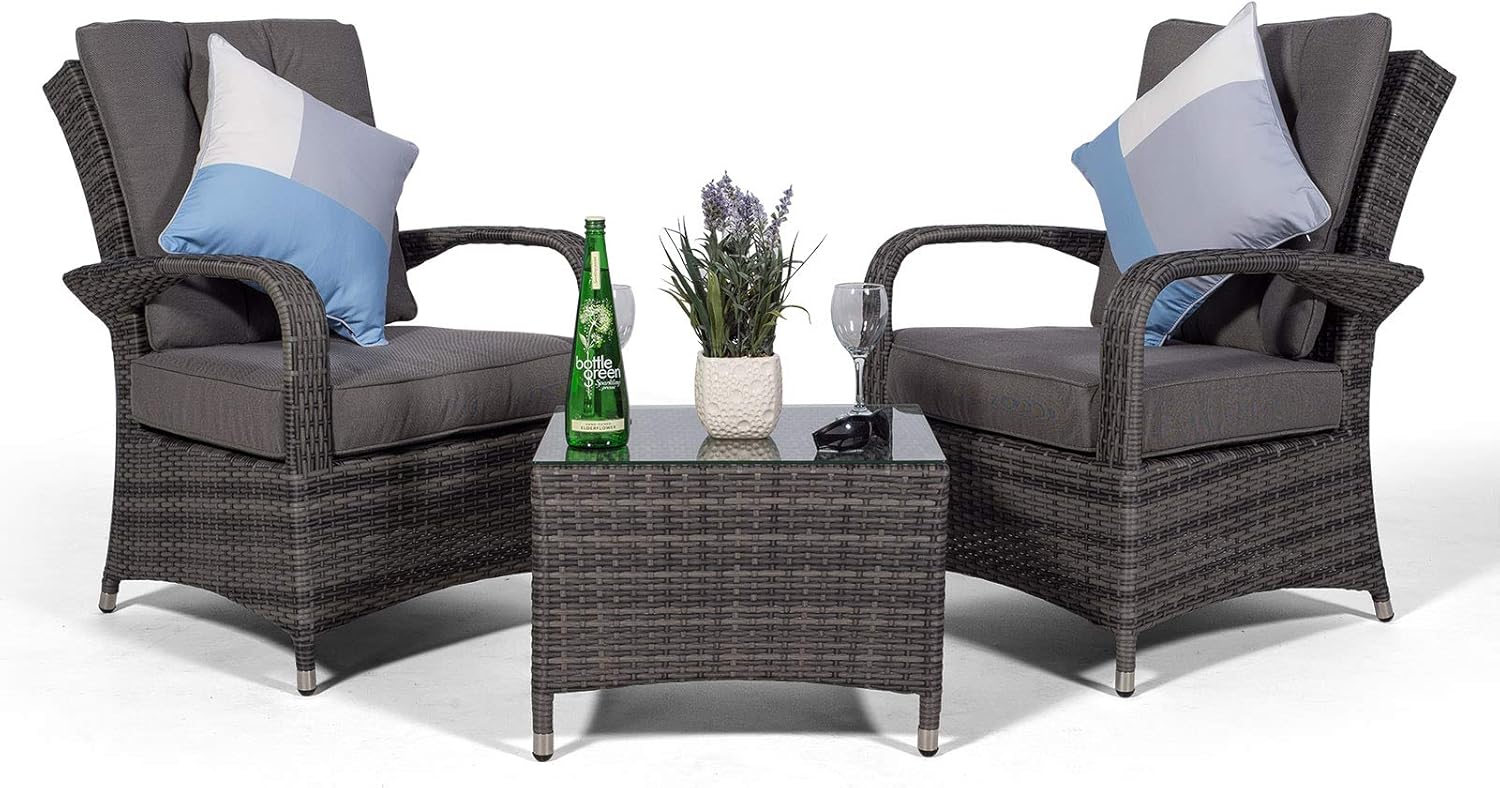 Giardino Arizona 2 Seat Garden Lounge Chair Set with Table & Outdoor Furniture Cover Patio Conservatory Furniture (Assembled) (Grey)