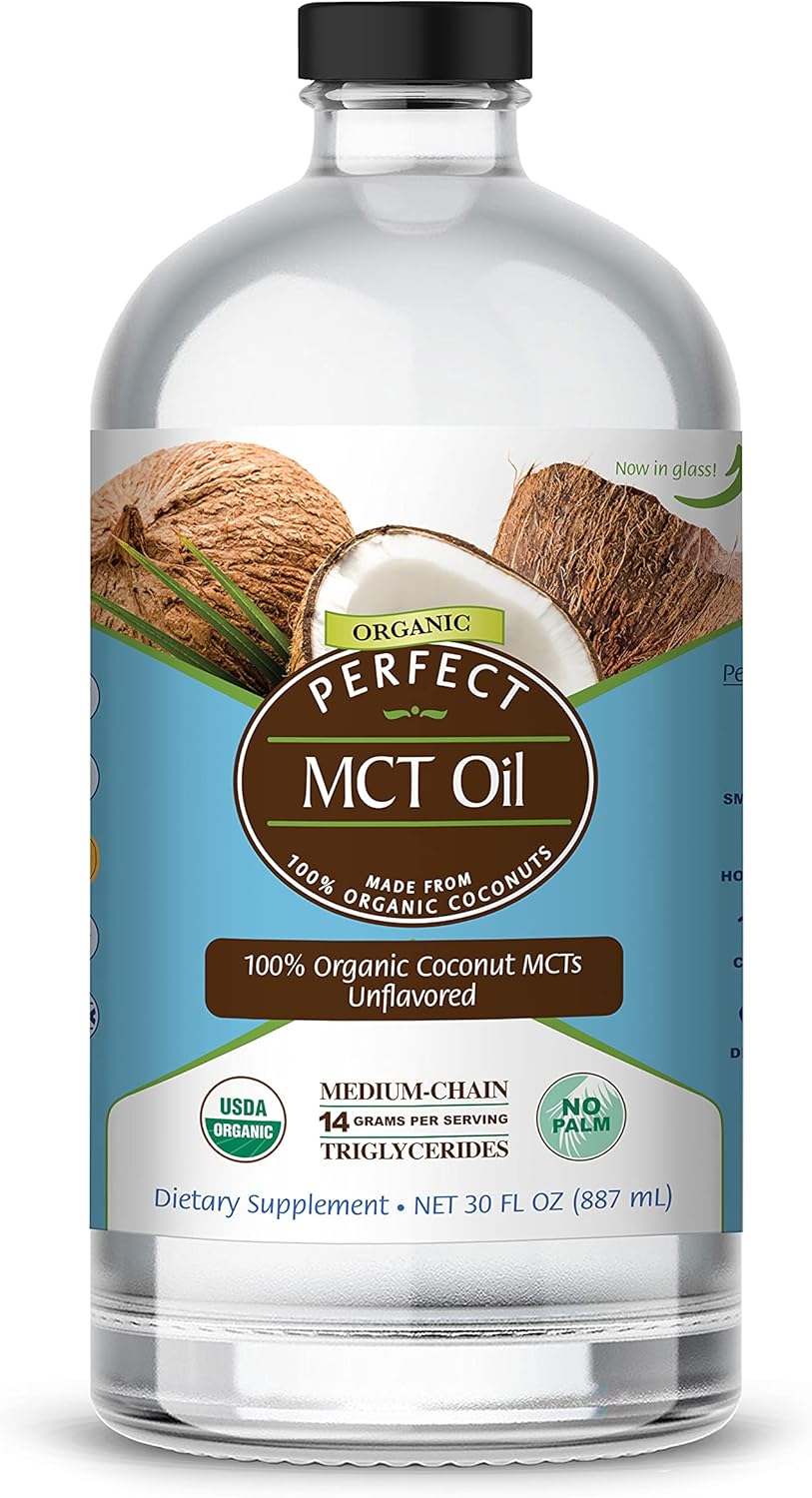 Perfect Supplements – Perfect MCT Oil – 30oz – Organic Coconut MCTs Unflavored Oil – Boosts Sustainable Energy for Body & Brain