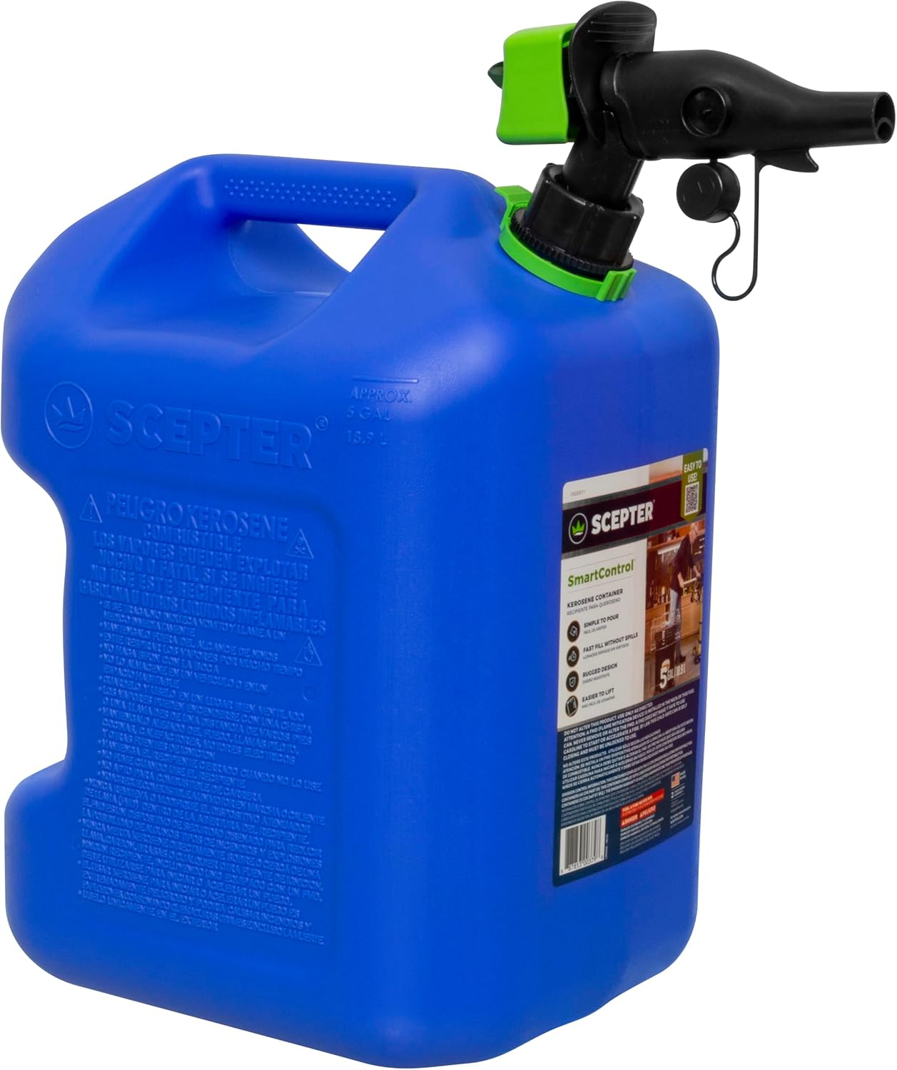 Scepter FSCK552 Fuel Container with Spill Proof SmartControl Spout, Blue Kerosene Can, 5 Gallon