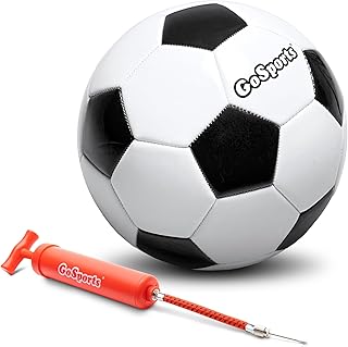 GoSports Classic Black and White Soccer Ball with Premium Pump - Available as Single Balls or 6 Pack - Sizes 3, 4, 5
