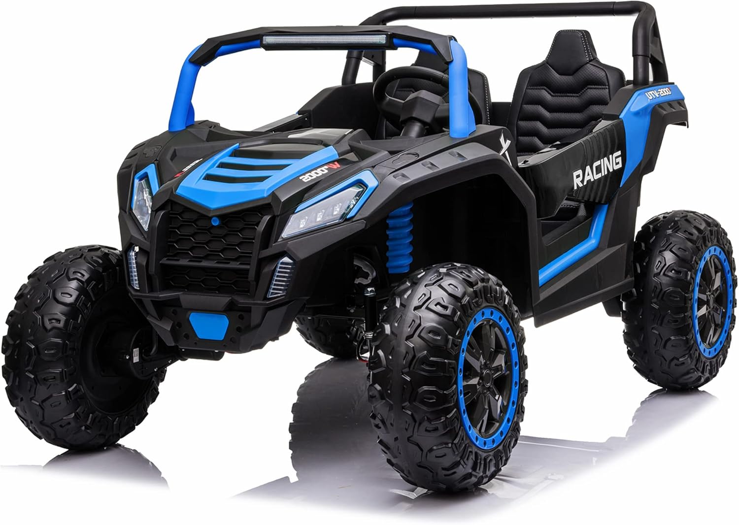 NEWQIDA XXXL 24V 2 Seater Ride On Toys for Big Kids Off-Road Buggy UTV Children’s Electric Car Side by Side 4x4 Ride On Truck Max 220lbs for Boys Girls, Up to 5.6 MPH, Remote, Music, Large Seat, Blue