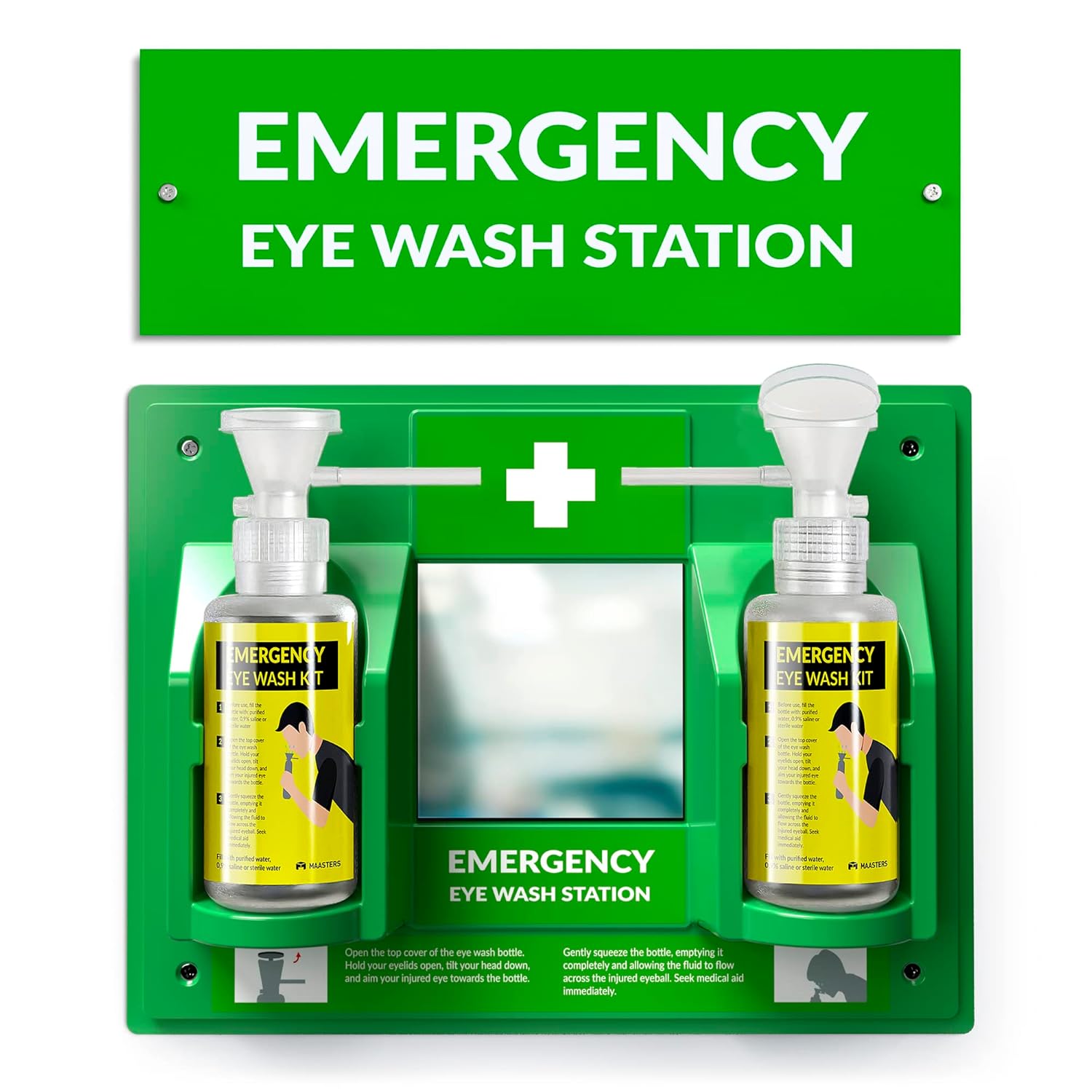 BPA Free Portable Eye Wash Station OSHA Approved - Wall-Mounted First Aid Eye Wash Kit w/Mirror & 2X 16oz Empty Bottles - No Eye Wash Solution Included - Emergency Eyewash - Set of 1