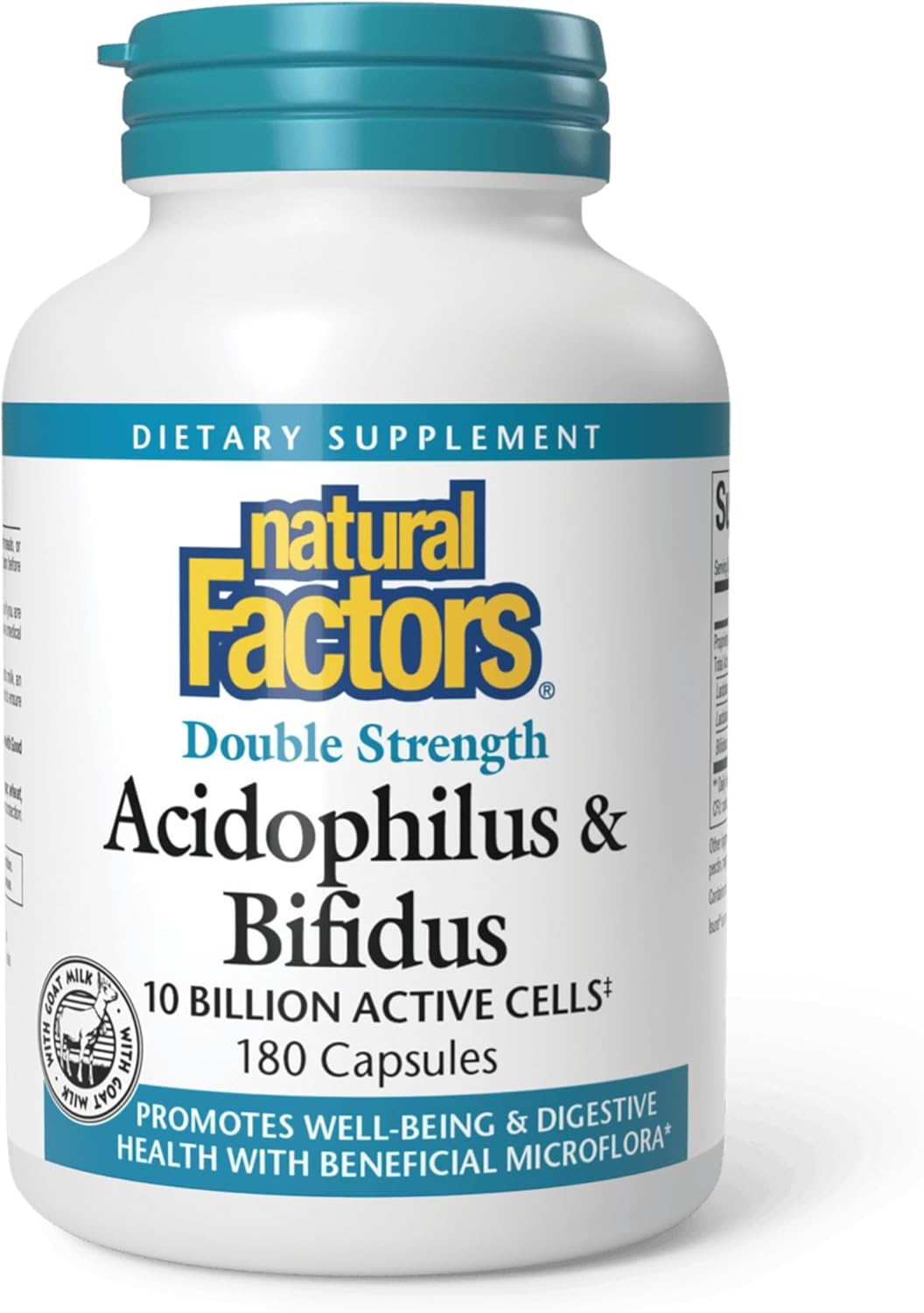 Natural Factors Acidophilus & Bifidus Double Strength, Probiotic and Prebiotic Formula, 180 Capsules