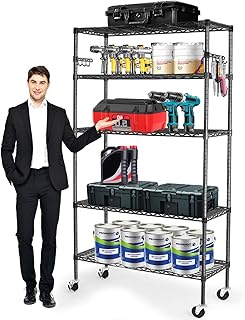 YNN Wire Shelving,1750Lbs Capacity 5 Tier Heavy Duty NSF Wire Shelf with Rolling Wheels Black Metal Storage Shelves Adjustable Wire Rack Unit 36" W x 14" D x 72" H for Kitchen Bathroom Garage Closet