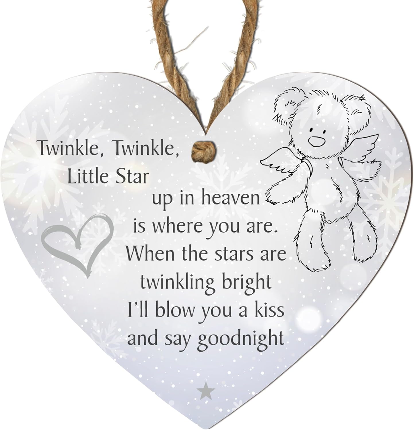 Personalised Baby Memorial Plaque - Twinkle Twinkle Little Star Keepsake | Custom Colour Options: Grey, Beige, Blue, Pink Snowflakes, Multicoloured | Angel Teddy Bear Design (Snowflakes)