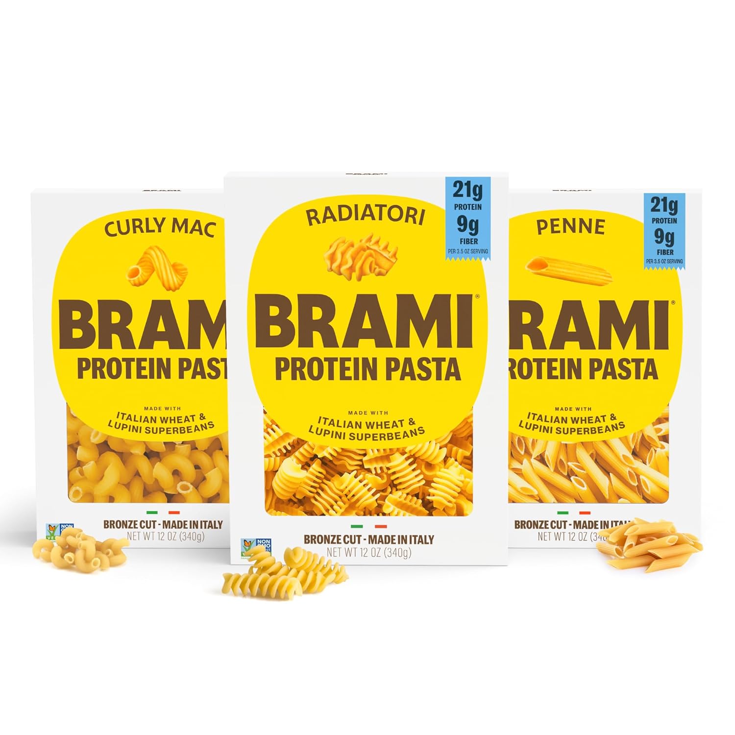 Brami Italian Protein Pasta, Variety | Low Carb | High Fiber | High Protein | Non-GMO | Keto | Made in Italy | Dry Pasta | Semolina | Fortified with Heart Healthy Lupini Beans | 12oz (Pack of 3)