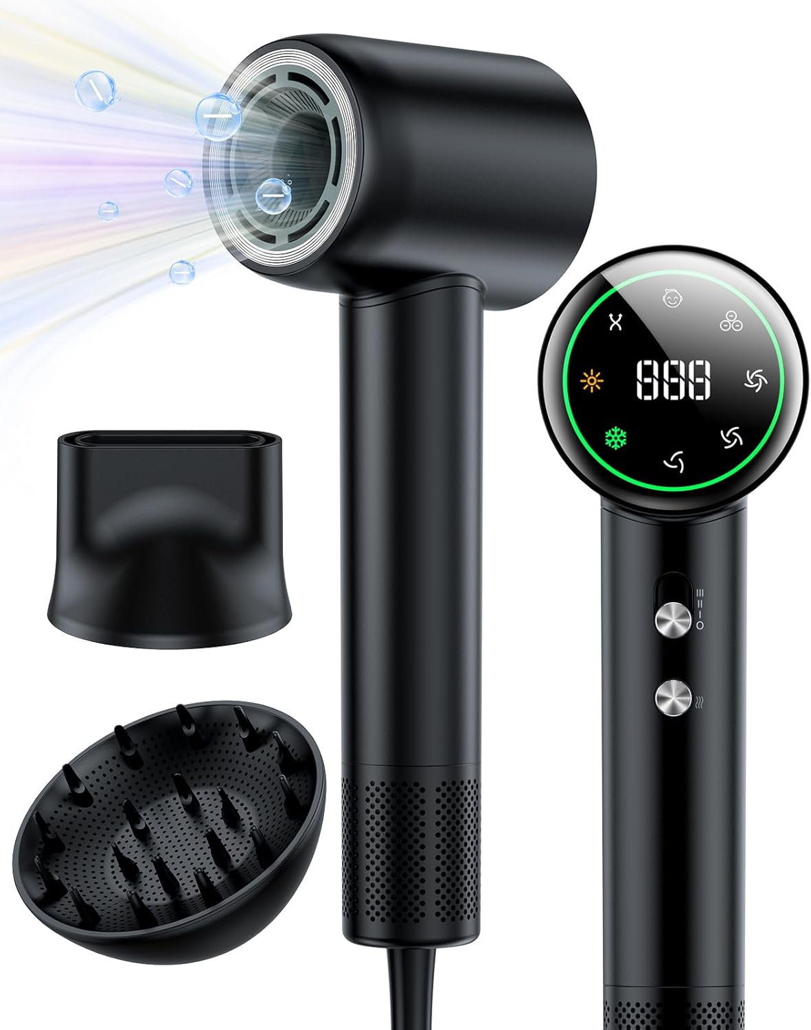 Hair Dryer, 160000 RPM High Speed Blow Dryer, 200 Million Negative Ionic Hair Blow Dryer for Fast Drying,Low Noise Thermo-Control Hair Dryer with Diffuser and Nozzle,Portable Hairdryers for Women Men