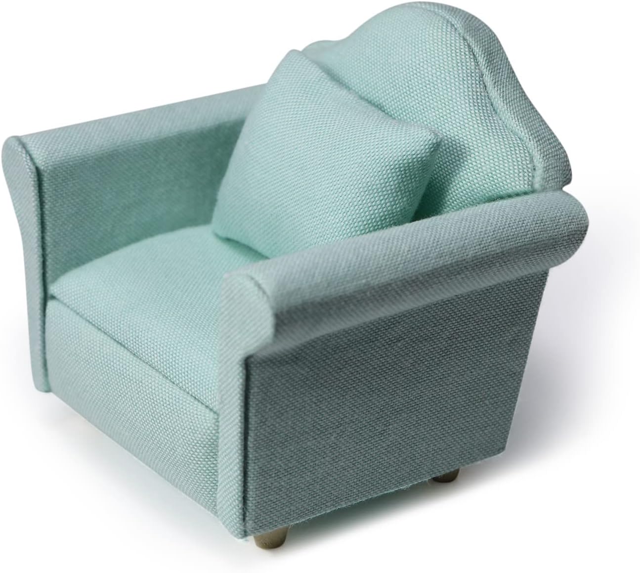 Dollhouse Couch with Pillow 1 12 Scale Miniature Sofa Arm Chair Living Room Furniture Wooden Fabric Frame Single Reading Chair Artificial House Room Scene Decoration (Green)