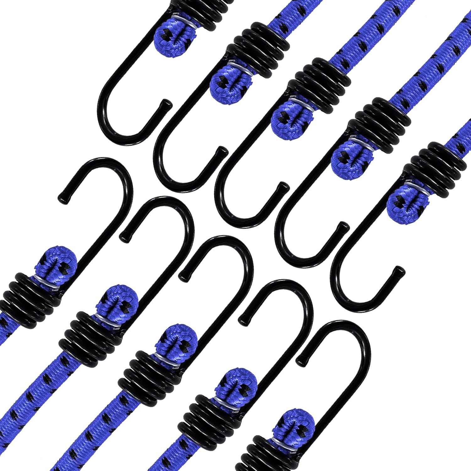 ANSIO Bungee Cords with Hooks 24"-60cm Pack of 10 UV-Resistant Elastic Straps Ideal for Securing Luggage, Racks,Camps, Motorcycle, Tarps,Garden Furniture, Hand Truck,DIY Storage Multi-Purpose-Blue