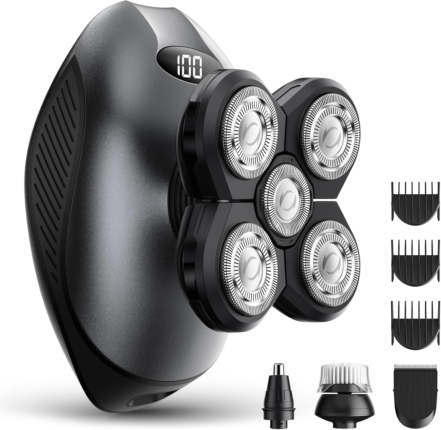 Head Shavers for Bald Men, 5 in 1 Electric Razor IPX7 Waterproof for Bald Men, 5D Rotary Shaver, Wet Dry Bald Head Shavers, LED Display Rechargeable with Grooming Kit，for Head & Face Shaver