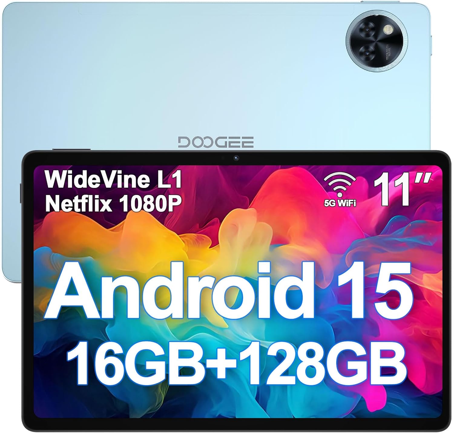 DOOGEE U11 Android 15 Tablet 11 Inch - 2025 Newest Android Tablets 16GB+128GB/2TB, 8580mAh, 90 Hz Octa-Core Gaming Tablet, Widevine L1, Netflix 1080P, BT5.0, 5G WiFi,13MP+5MP, GPS, OTG - Blue