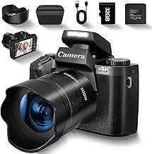8K Digital Camera for Photography, Vlogging Camera for Youtube with Autofocus, WiFi Touchscreen 16X Digital Zoom Video Camera with 3000mAh Battery, Dual-lens, Lens Hood, 32GB TF Card and Flash,Black
