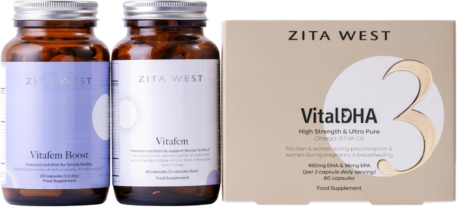 Zita West Female Preconception Fertility Support Pack with Vitafem, Vitafem Boost 1, and Vital DHA – 1 Month Supply