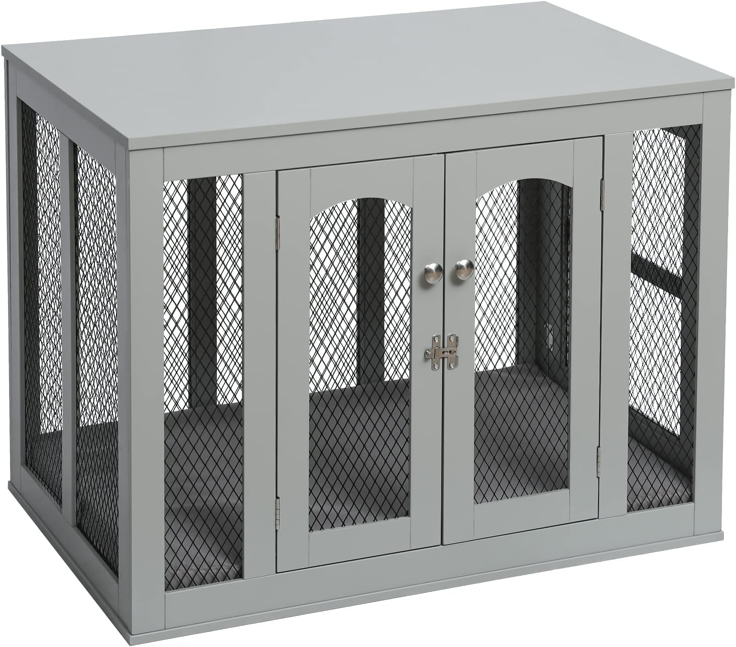 Scurrty 38.5 Inch Wooden Dog Crate Large Dog Crate Furniture with Double Doors, Dog Kennel Indoor Use with Cushion, XL Large Medium Small Dog Cage (Grey-L)