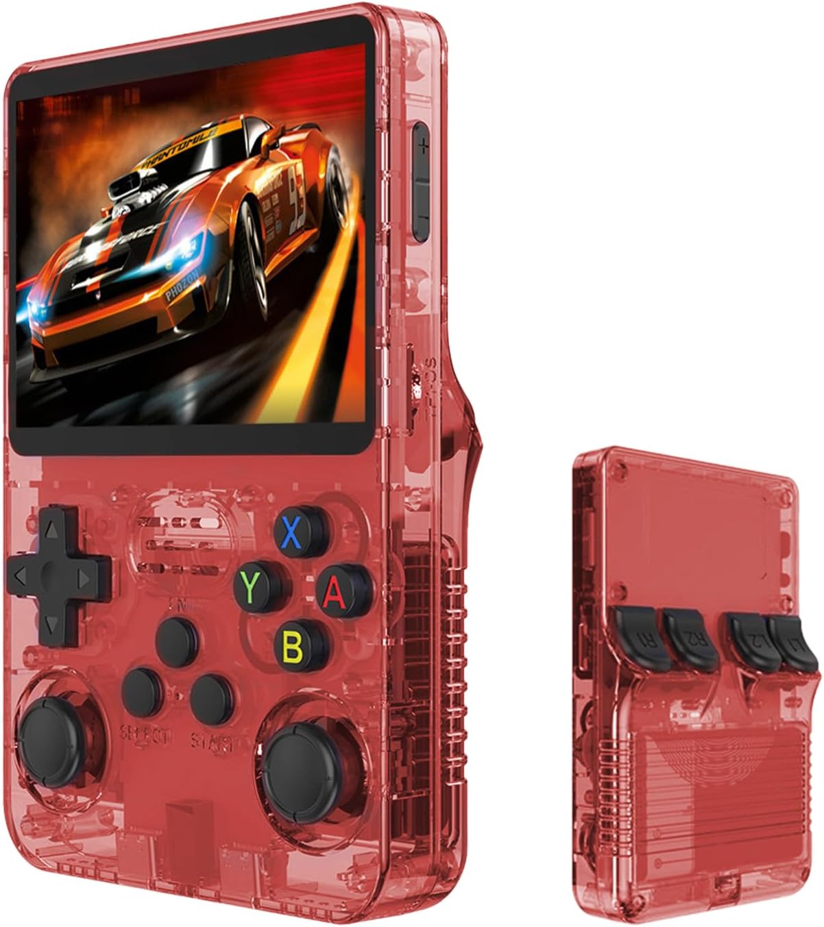 R36S Retro Handheld Game Console,18000+ Games,20+ Emulators,3D Joystick,64GB Memory,3.5" IPS Screen,3.5mm Audio Jack,OTG Support,3500mAh Battery,Portable Adult Video Game Console(Transparent-red)