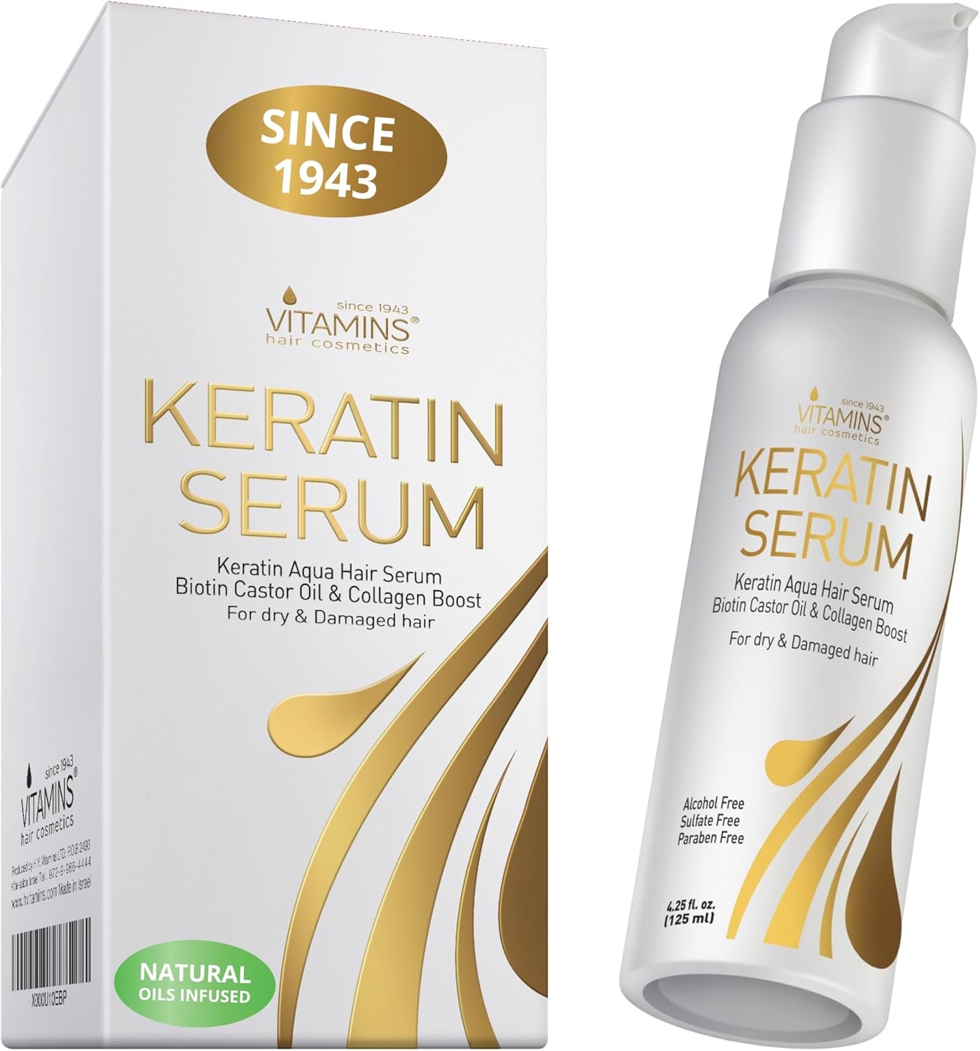 Vitamins Hair Serum Keratin Treatment - Biotin Collagen & Coconut Oil Hydrating Moisturiser for Frizzy Dry Damaged Hair - Anti Frizz Heat Protection for Curly Wavy Straight Locks