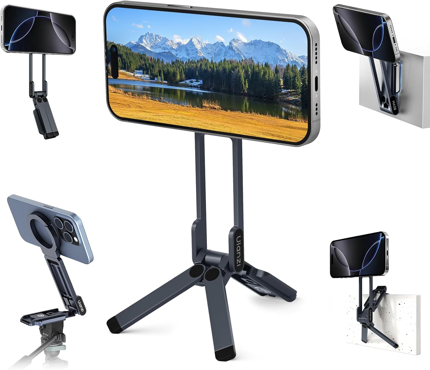 ULANZI MA38 Magnetic Phone Tripod for iPhone, Phone Holder for iPhone 17 | N52 Magnet, Back Magnet Base, Arca QR Base, Foldable Hook w 1/4'' Screw for Tripod Selfie Gym Travel Essentials Accessories