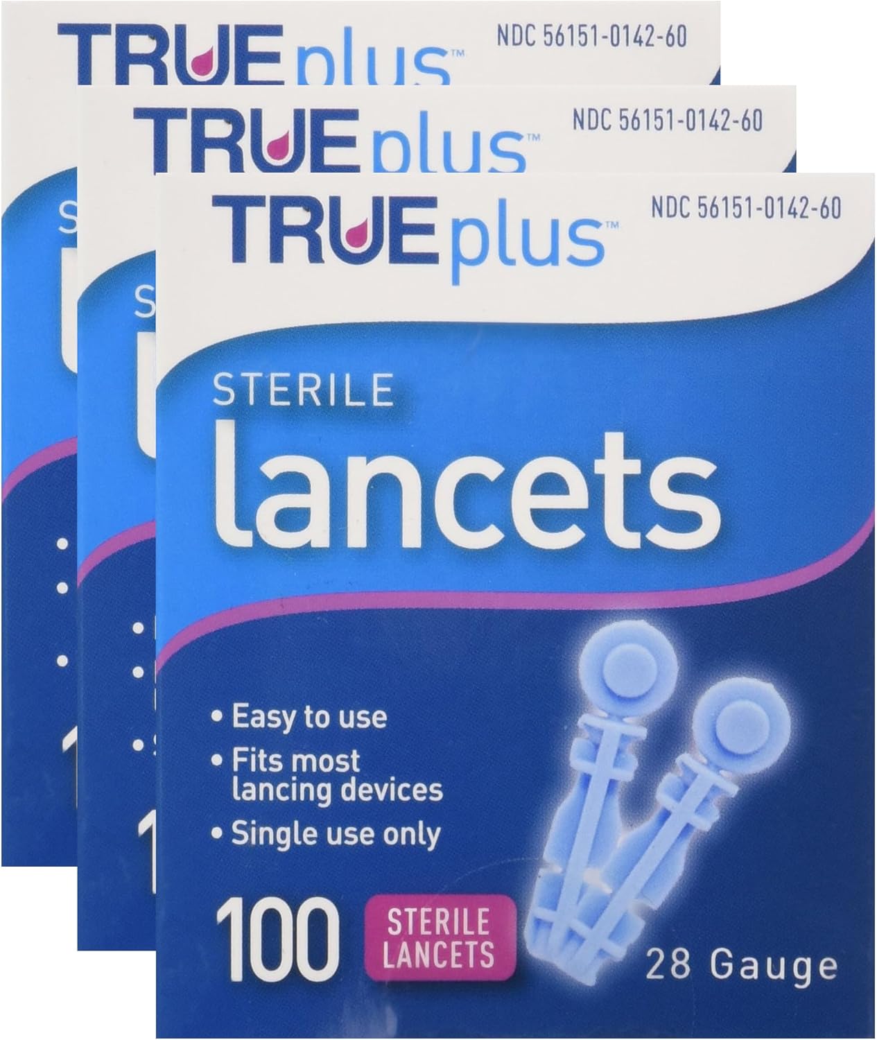 Trueplus Sterile Lancets, 28 Gauge, 100 Count (Pack of 3)