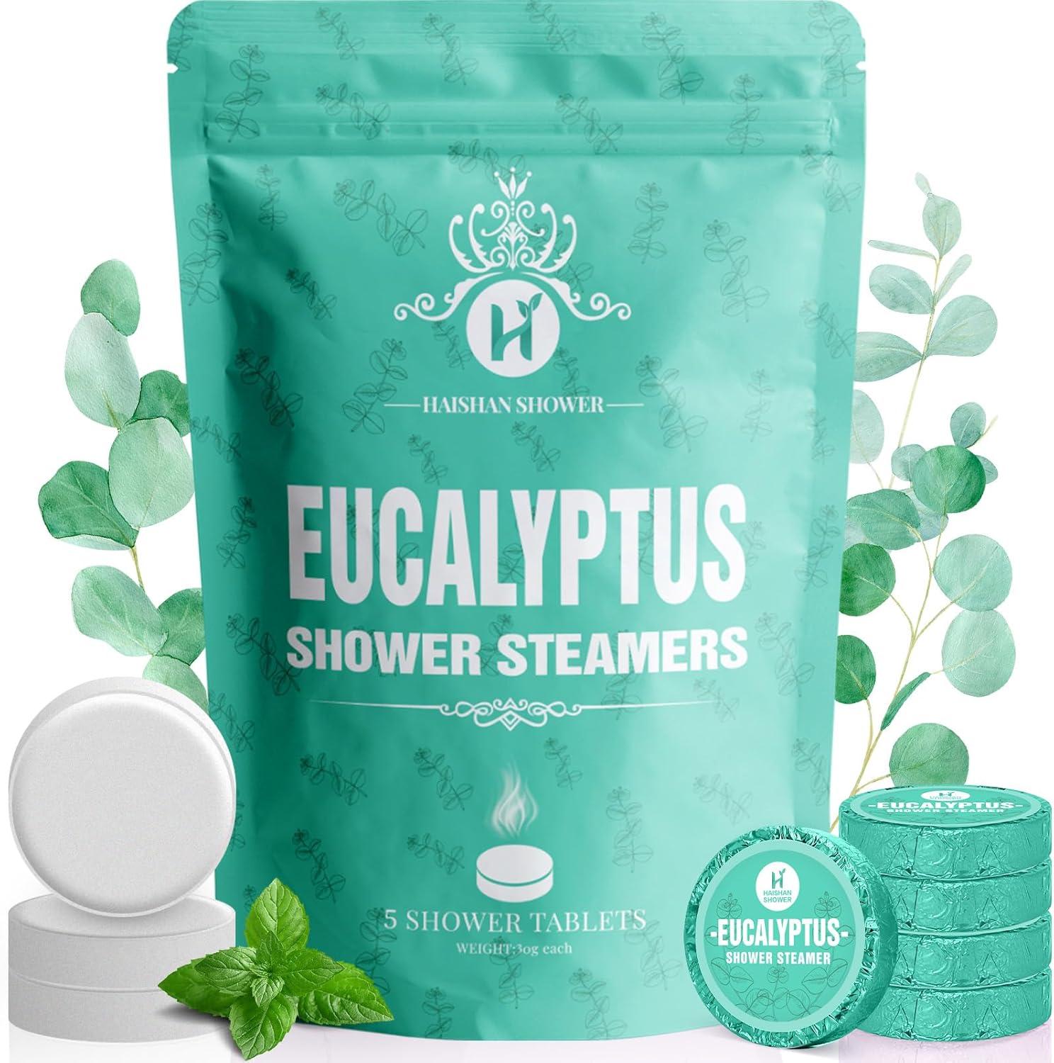 Shower Steamers Aromatherapy Organic Eucalyptus & Mint Essential Oil, 5-Pack Shower Bombs Birthday Gifts for Women Mom Her Daughter Wife, Birthday Gifts for Men