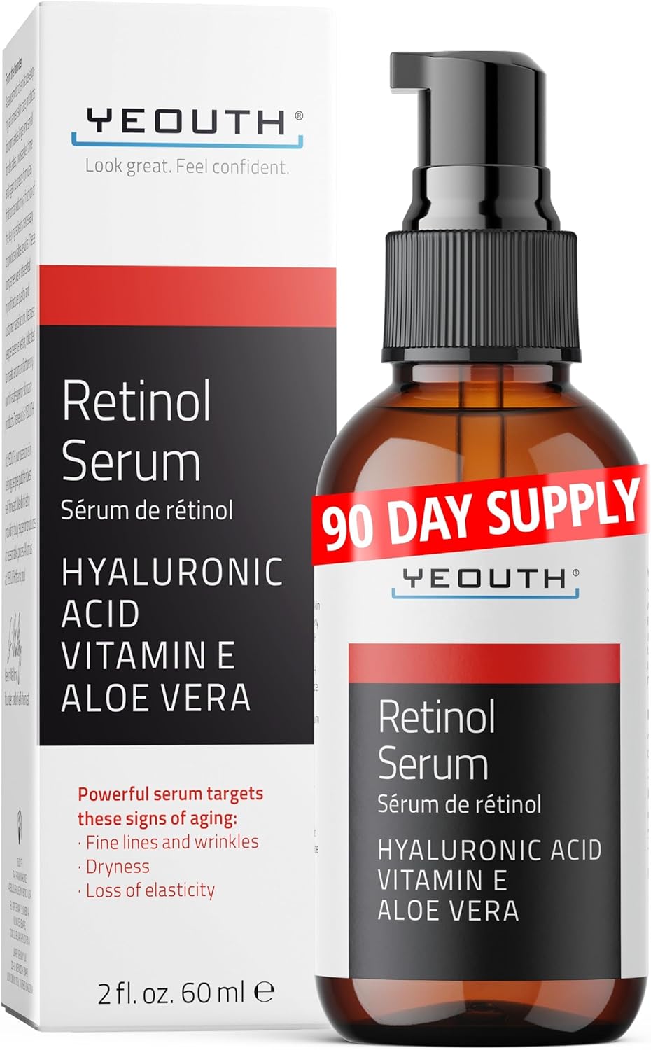 YEOUTH Retinol Serum for Face with Hyaluronic Acid & Vitamin E, Hydrating Retinol for Face, Night Serum Suitable for All Skin Types 60ml