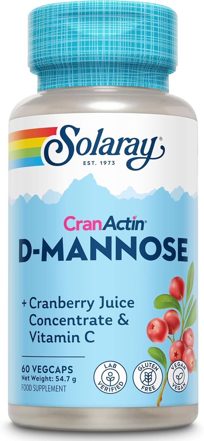 Solaray - D-Mannose with Cranactin® Cranberry and Vitamin C - 60 Vegan Capsules Not Tablets - D Mannose Supplement for Women - Non GMO & Lab Verified - Gluten Free